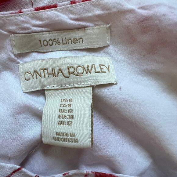 Cynthia Rowley Linen Floral Sleeveless V-Neck A-Line Midi Dress Women's 8 White - Picture 6 of 8